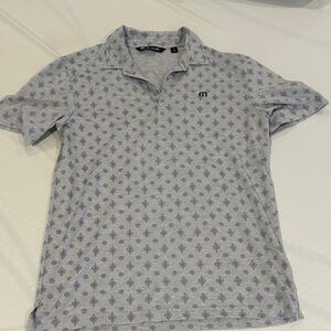 Travis Mathew Light Gray Patterned Polo Shirt